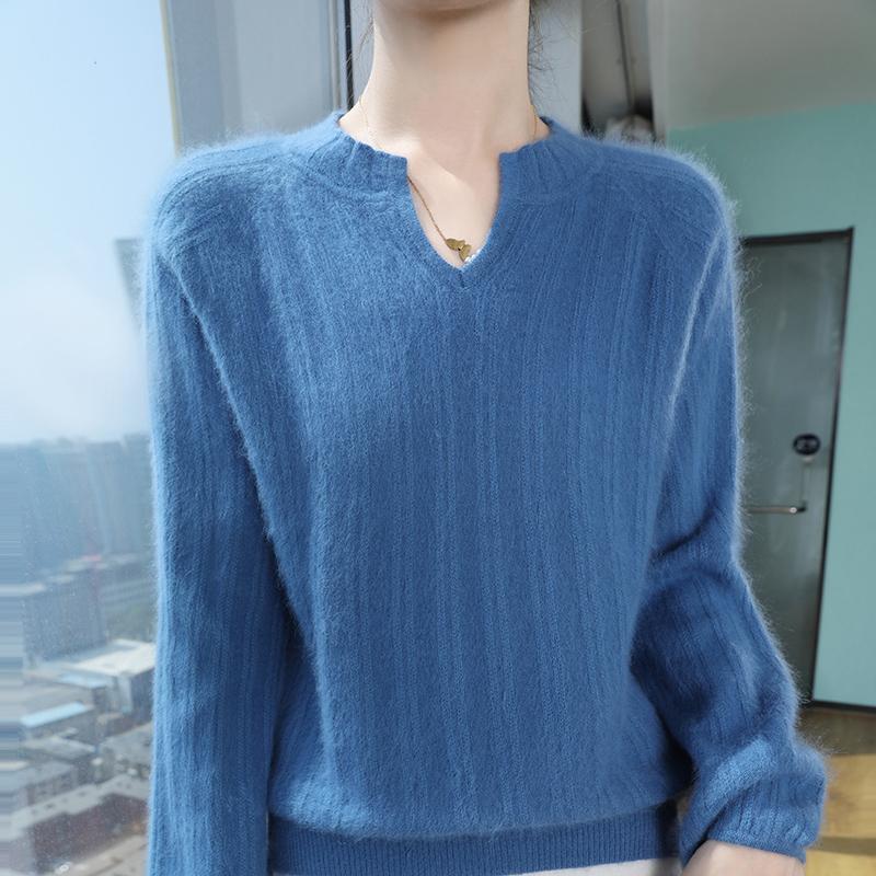 Women's Cashmere Sweater Qinghe Cashmere 30% Cashmere 30% Mink 30% Wool 10% Nylon Women's Autumn and Winter Thick Cashmere Pullover Soft and Warm
