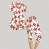 Women Plus Size Printed Round Neck Short Sleeve Flared Top Capri Pants Two Piece Loungewear Set
