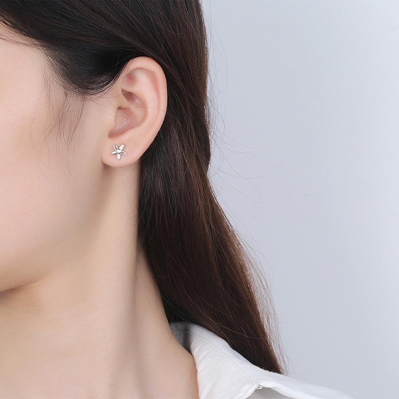 S925 Sterling Silver Korean Style Flower Earrings Simple and Fresh Female Earrings Student Anti-Allergy Earrings Silver Accessories