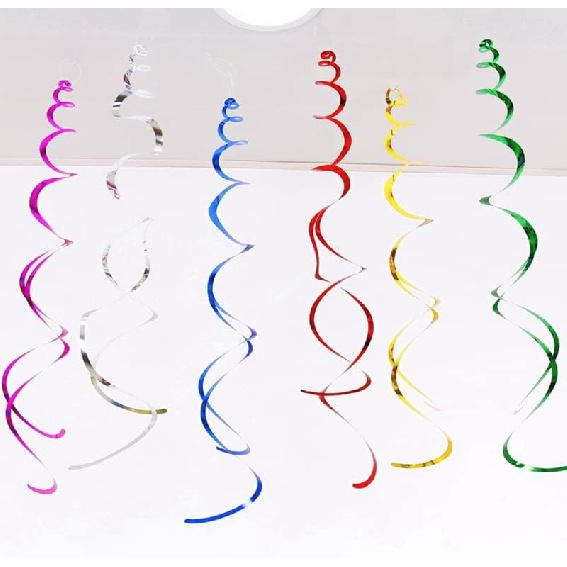 30Pc Gold and Black Party Party Swirl Decorations Foil Swirl Hanging Decoration Plastic Streamer for Ceiling 22 In