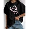 European Size Women'S Short Sleeve T-Shirt, 5 Colors | Sweet Glitter Visual Hearts Graphic Tee, Romantic Love Theme Summer Top