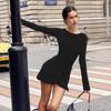 Women's Autumn Solid Color Twist Detail Long Sleeve Slim Fit Dress
