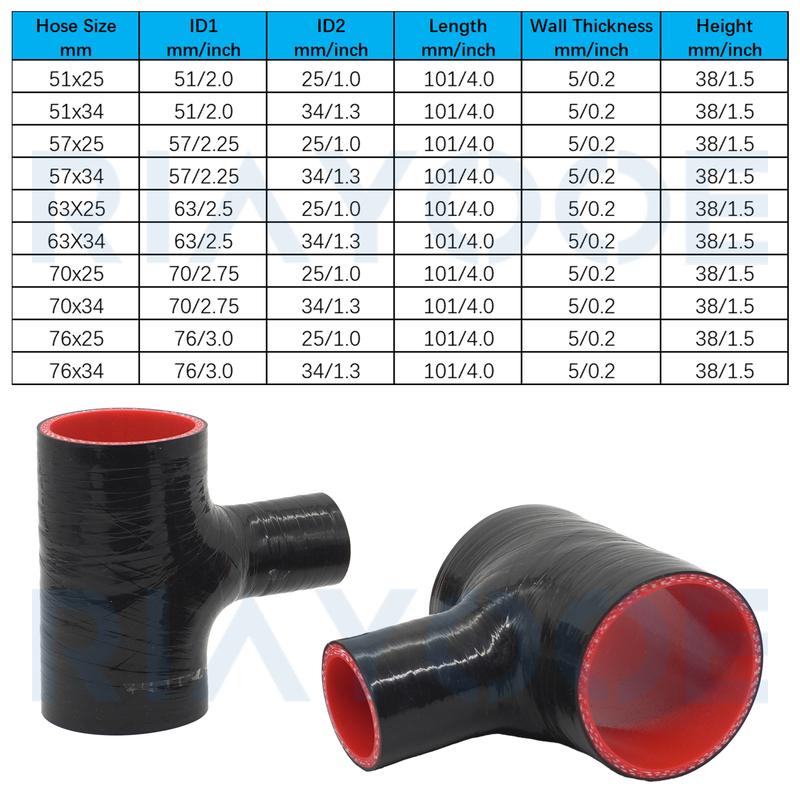 51 57 63 70 76mm T Shape Silicone Hose for BOV Coupler Adapter Air Intake Turbo Supercharger Charge Pipe Universal T-piece Tube