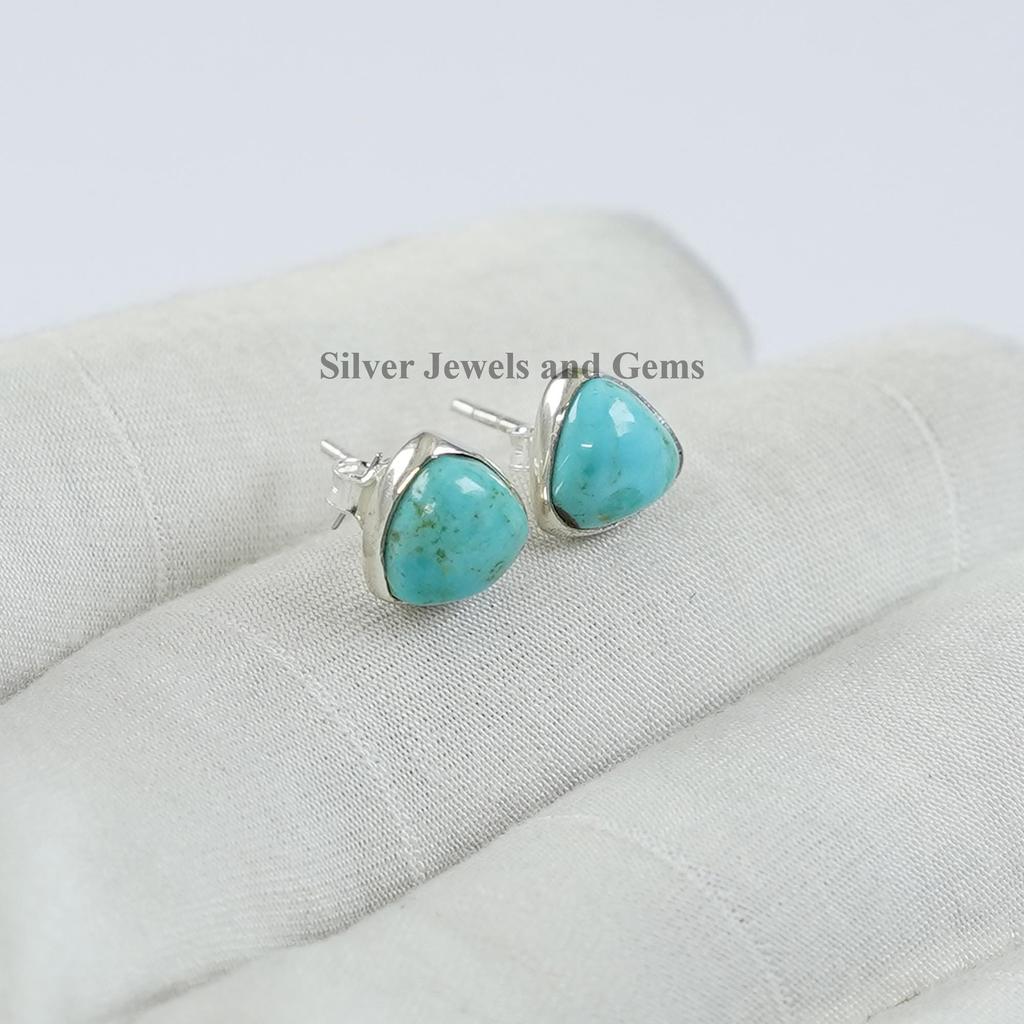 Arizona Turquoise Stud Earrings: Trilliant 925 Sterling Silver Studs