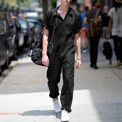 Men Summer Lightweight Jumpsuit Comfortable Lapel Solid Jumpsuits Casual Short Sleeve Pants Cool Breathable Jumpsuits
