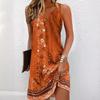 European and American Women's Floral Button A-line V-neck Sleeveless Dress, 2024 Fashion Trend.