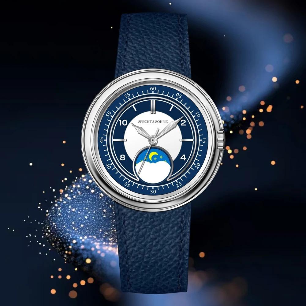 Specht & Söhne 2025 Men's Luxury Quartz Watch Genuine Leather Stainless Steel Japan Moon Phase 40MM Top Hot Wristwatch For Men