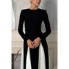 Fall Winter New European American Women's Clothing, Crew Neck Colorblock Long Sleeve High Waist Slim Elegant Vintage Evening Dress
