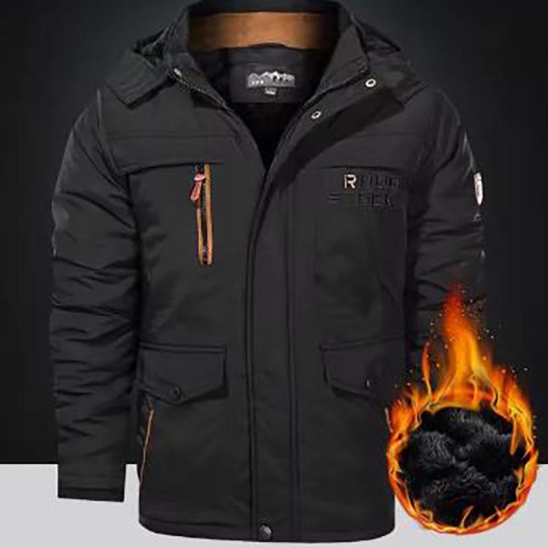 Мужская зимняя куртка с флисовой подкладкой, парка, пальто с капюшоном, ветровка, толстая теплая верхняя одежда 6XL чёрный
