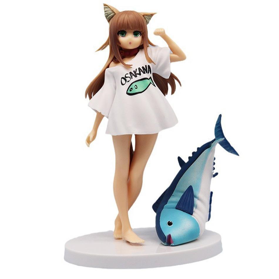 13/18Cm Golden Head My Cat Is A Kawaii Girl Anime Figure Sakura Soybean Flour Sit And Eat Fish Collectible Pvc Model Doll Toy