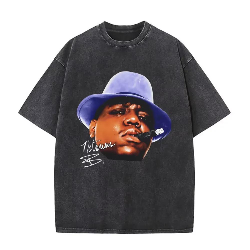 Washed Vintage Rapper The Notorious Big World Tour  Tshirt Biggie Smalls Print T Shirts Men Women Hip Hop Oversized Tshirts
