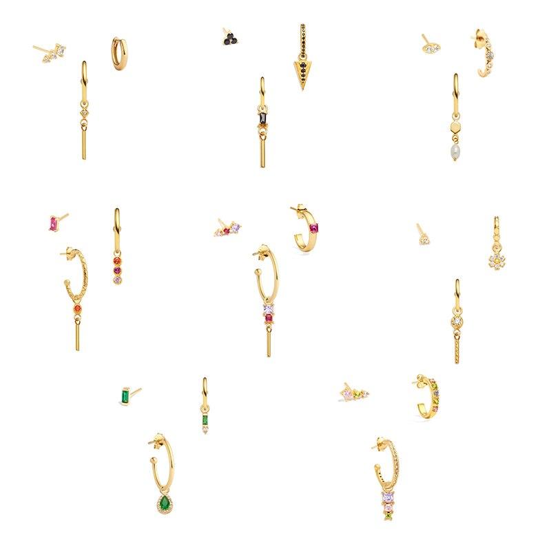 Versilbertes Ohrring-Set 16 Stil 3 Stück/Set Piercing Ohrstecker für Frauen Mädchen Regenbogenfarbe Ohr-Set Pendientes für Frauen Geschenk
