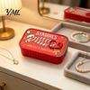 Portable Jewelry Organizer Christmas Sardine Tin Shaped Box, Travel Jewellery Storage Case with Decorative Gift Fish Bone Divider, Mini Necklace
