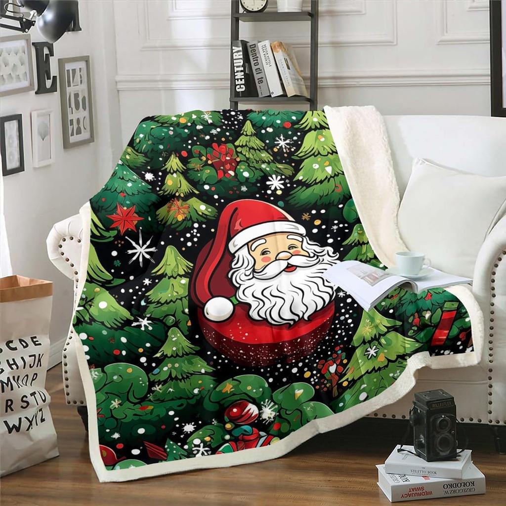Merry Christmas Fleece Blanket for Kids Boys Girls Xmas Gnome Santa Claus Sherpa Blanket, Happy New Year Blanket Festival Themed