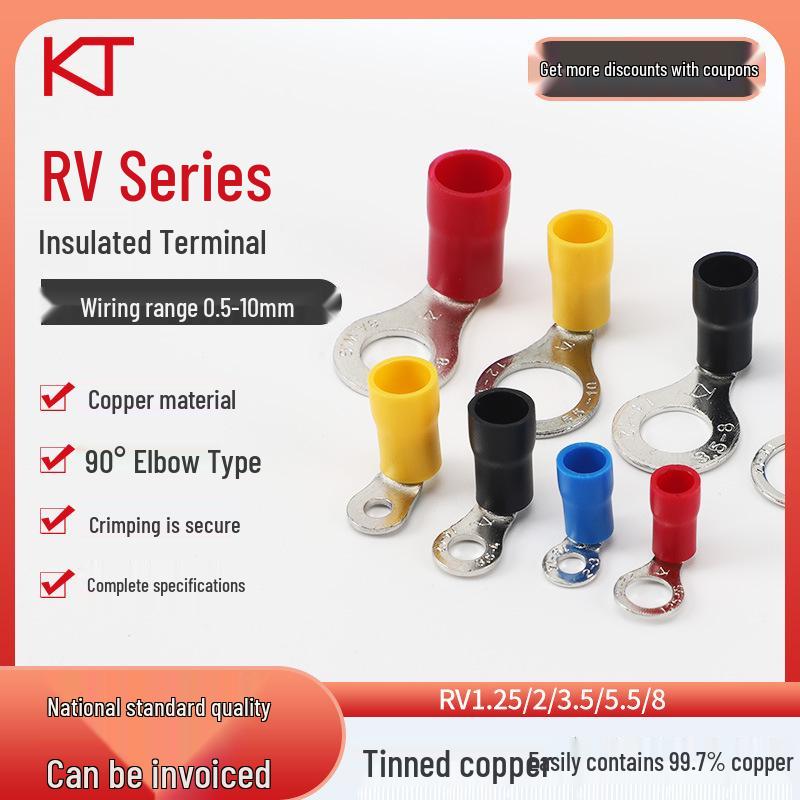 KT KST RVS1.25 Series Bent Angle Copper Ring Terminal with PVC Sheath (90°)