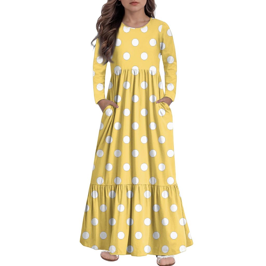 Girls' Maxi Dress Casual Holiday Dresses - Long Sleeve Dress With Pockets For 4-14Y