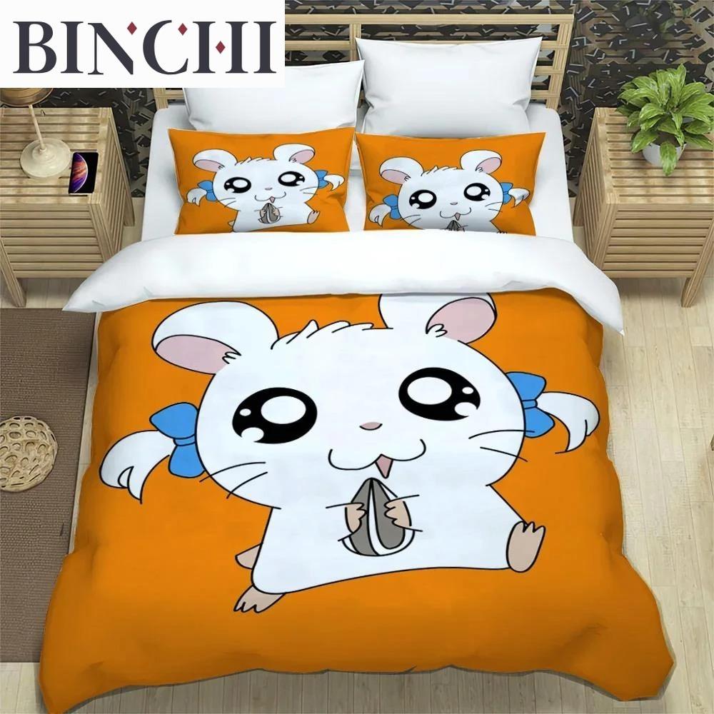 3D-Druck Cartoon Hamtaro Bettwäsche-Set Bettbezug Kissenbezug Set Weich Bequem Kindergeburtstagsgeschenk Heimtextilien