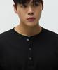Michikoleondeonseupocheu Waffle Henley Neck Muscle Fit Short Sleeve T-Shirt Black