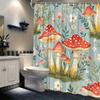 1pc Vibrant Mushroom & Green Flower Shower Curtain - Vintage Botanical Design, Red & White Mushrooms, Home & Bathroom Decor