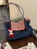 New Oversized Large-capacity Red Shoulder Hand-held Plaid Canvas Bag Versatile Student Commuter Leisure Tote Bag Women