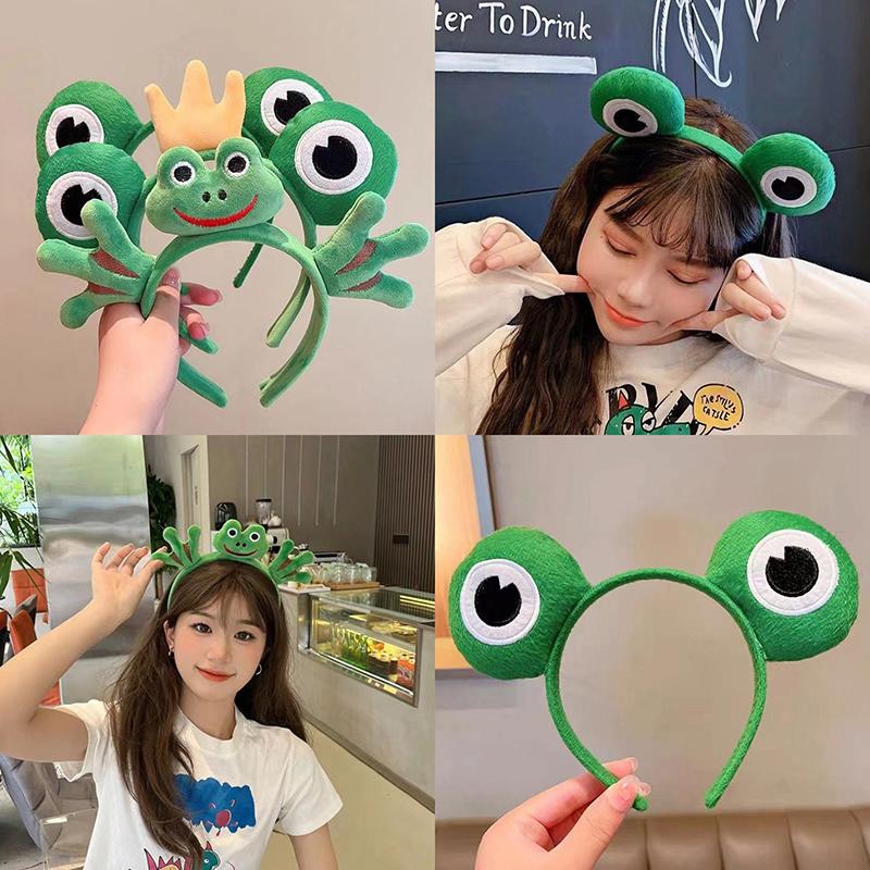 1Pc Funny Frog Cartoon Cute Headband Crown New Plush Big Eyes Headband Women'S Face Wash Headband Children'S Hair Accessories