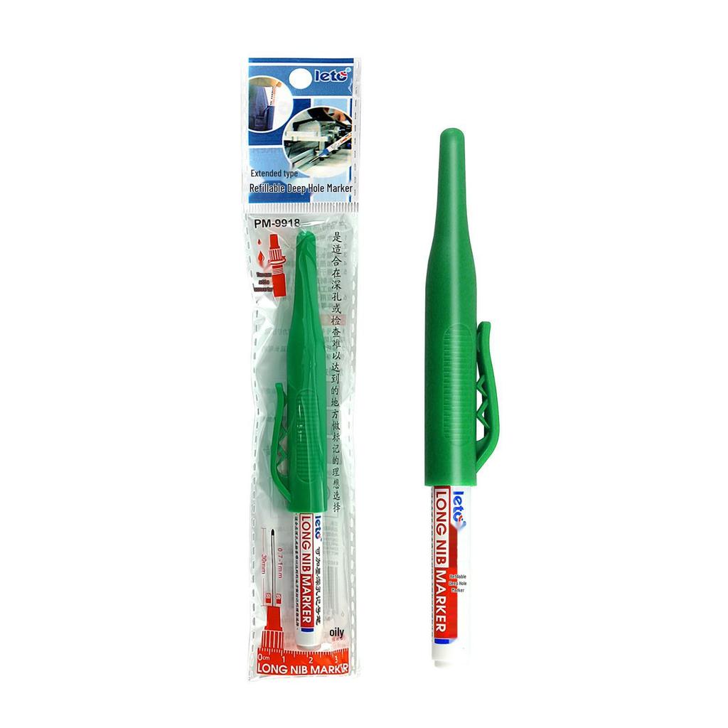 Refillable Long-Nose 32mm Oil-Based Quick-Dry Waterproof Marker for Woodworking, Metal, Tile, and Deep Hole Marking.