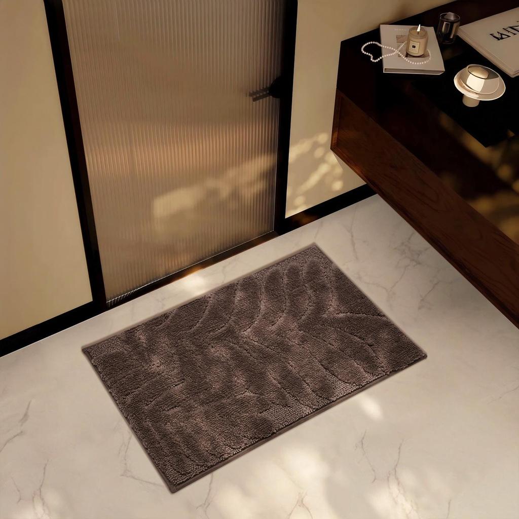 Cross-Border Leaf Flocked Bathroom Mat: High-Low Pile, Absorbent, Non-Slip, Quick-Drying Toilet Entrance Foot Pad.