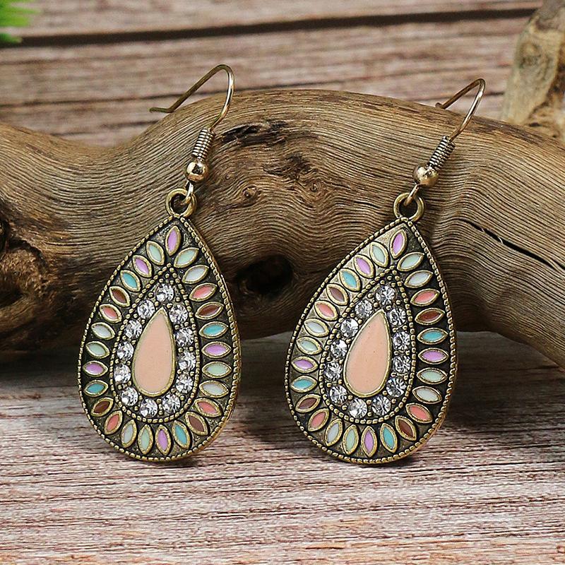 Ethnic Boho Colorful Enamel Earrings For Women Bomemian Retro Hollow Flower Round Geometric Vintage Drop Dangle Earrings Jewelry