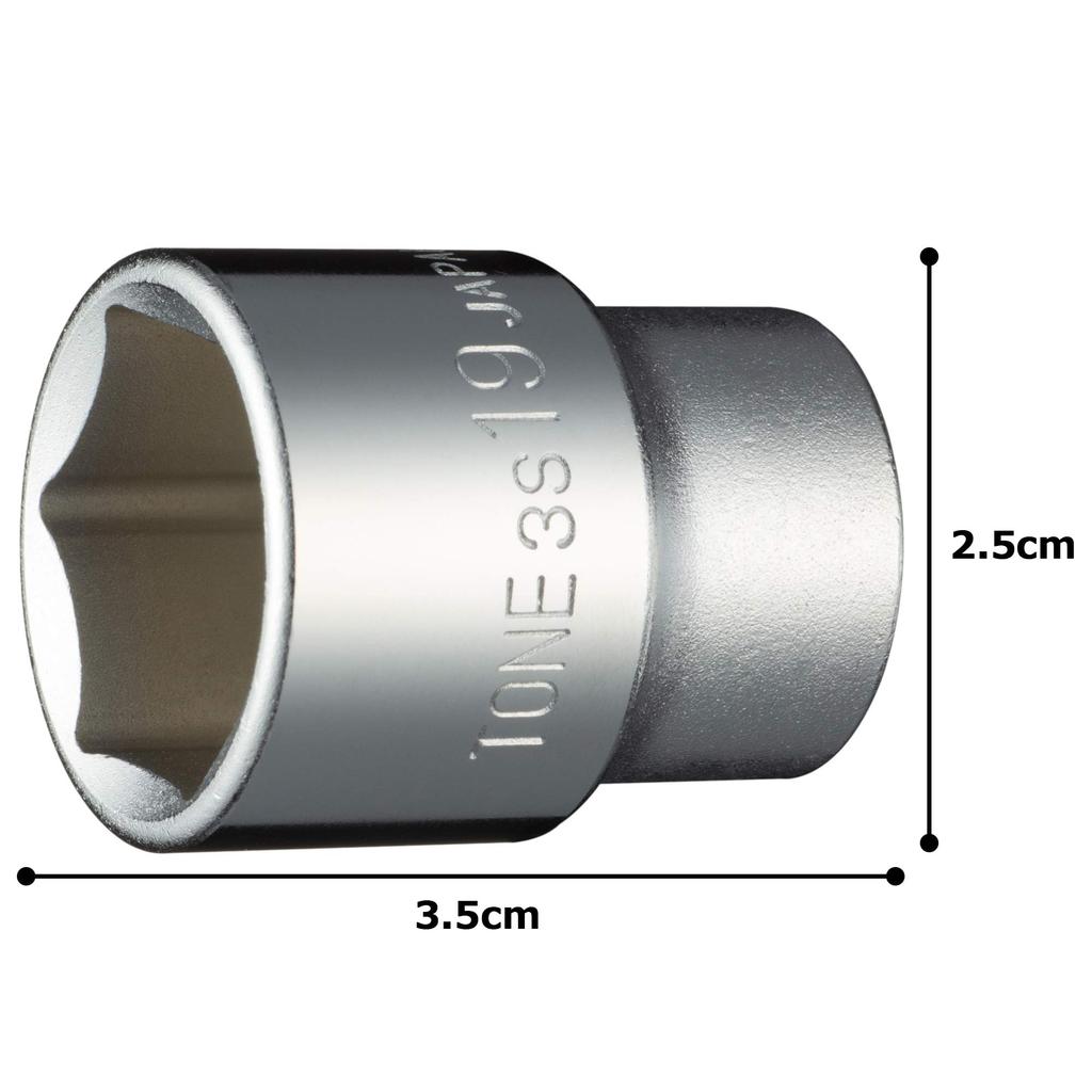 TONE socket insertion angle width across flats 19mm (hexagonal) 3S-19 9.5mm (3/8")