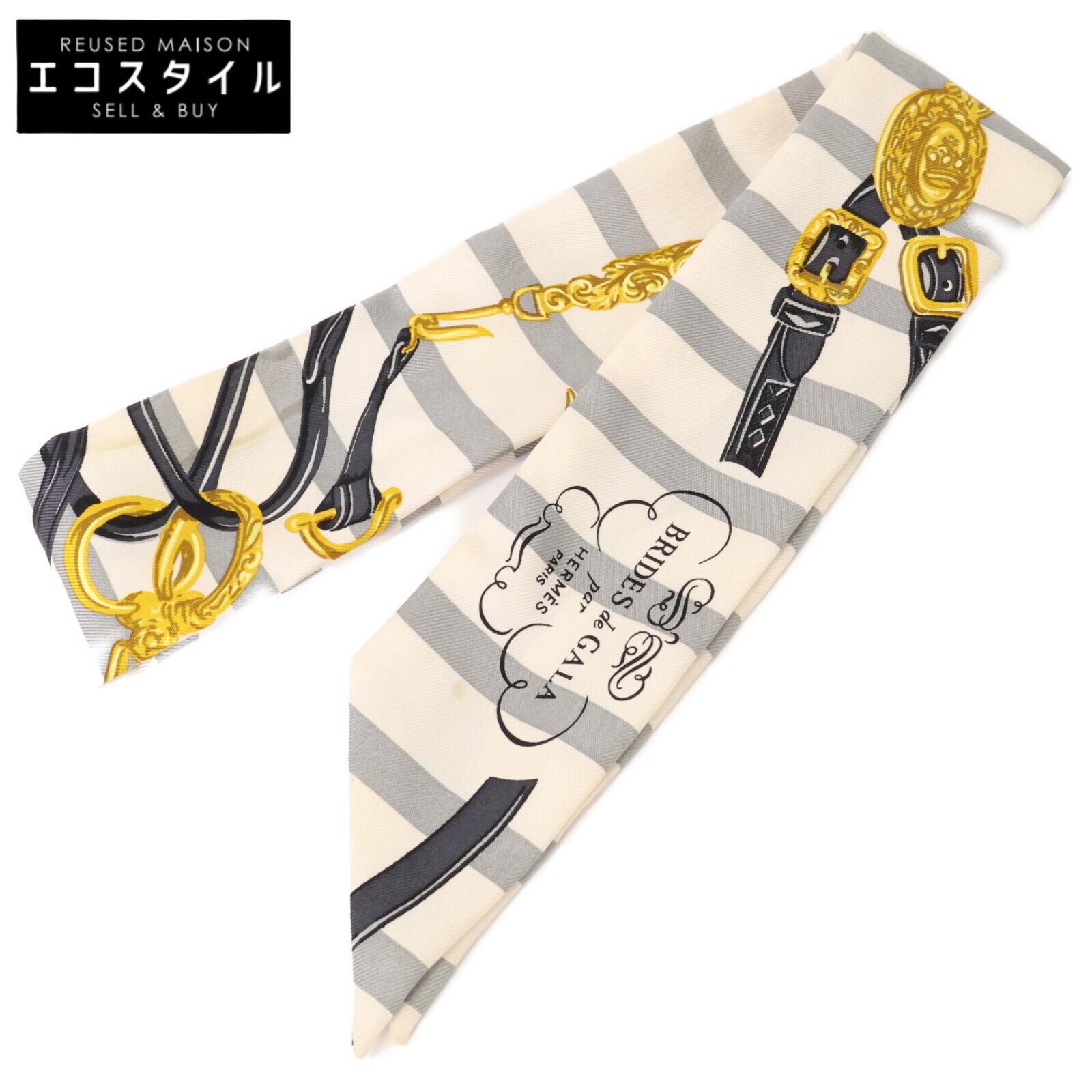 

HERMES BRIDES de GALA Ceremonial Bridle, Silk Twilly scarf White / greyUsed