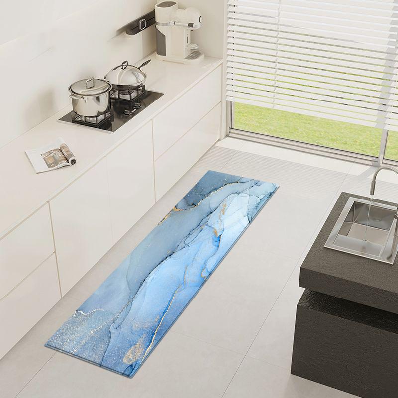 Blue Watercolor Kitchen Mats For Floor Anti-slip Soft Sponge Bathroom Rug With Abstract Print Bedroom Mat Bedside