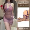 erotic underwear deep breast cheongsam set, pure desire purple sister suspender skirt dating couple flirt