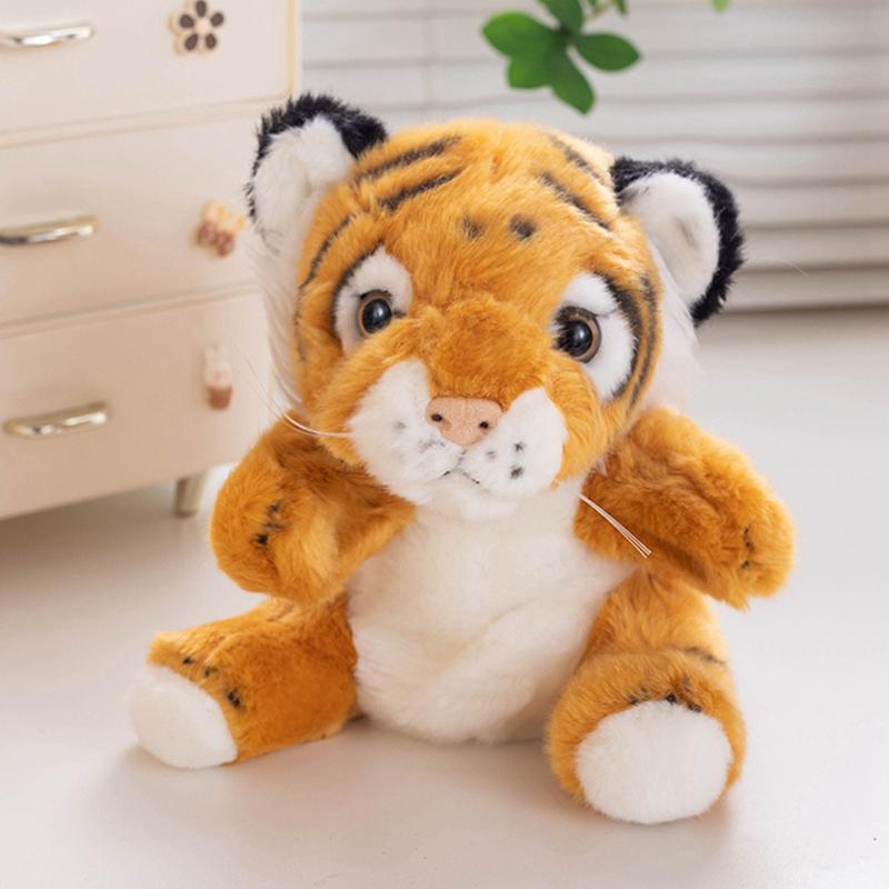 6 Kinds Tiger Plush Puppet Cute Brown White Cartoon Forest Animal Interactive Plushie Tell Story Education Stage Prop Gift