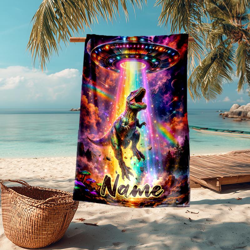 Personalisierbares Ultra-Weiches Strandtuch mit Dinosaurier-Thema, Ideal für Pool - Camping, Tauchen - Perfekter Reisebegleiter, Lebendiges Strandtuch.