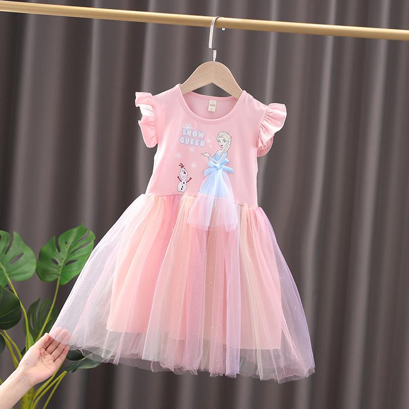 Girls Summer Snow Theme Dress Short Sleeve Tulle Princess Kids Dress 90