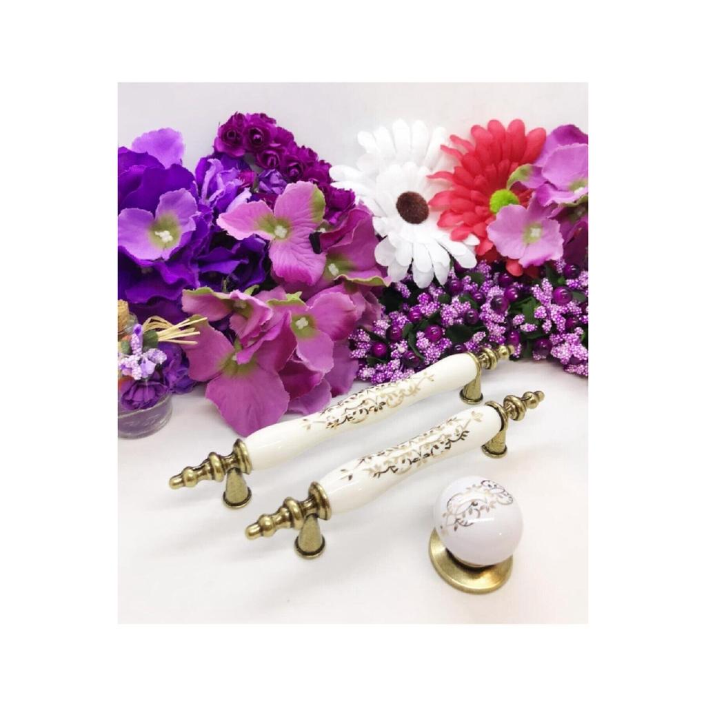 5 Pieces 96 Mm Antique Yellow Luxury Porcelain Handle Special Patterned Kitchen Cloakroom Cabinet Drawer Handle