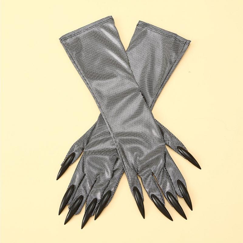Halloween Claw Gloves Black Sequined Nails Halloween Cosplay Costume Long Nail Gloves Personality Ghost Claw Long Gloves