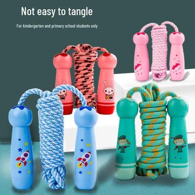 Houten Kinder Springtouw met Cartoon – Voor Beginners en Leerlingen – Katoenen Touw voor Kleuterschool tot Brugklas