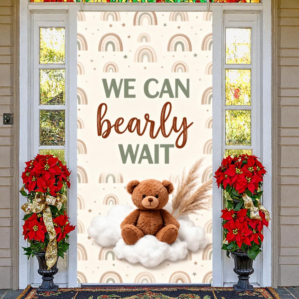 Gender Reveal Banner Neutral Color Scheme Boho Display Bearly Wait Banner Plush Bear Boho Party Display For Boho