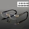 Diamond Cutting Reading Glasses Anti Blue Light Rimless Computer Far Sight Eyeglasses Men's Finished Prescription Eyewear