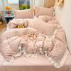 2026 Princess Style Cotton Lace Student Bedding Set - 4 Pieces