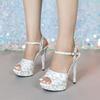 High-heeled Sandals Women's  Summer Thin-heeled Waterproof Table Rhinestone Model Catwalk Dress Shoes 13CM LFD-1099-Q27