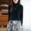 Women's Korean Style Wool Knit Sweater - Half-High Neck, Long Sleeve, Loose Fit