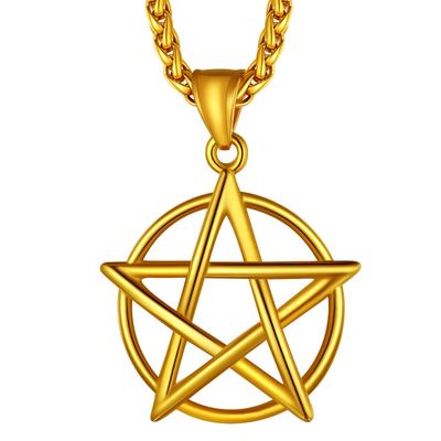 Pentagram Star Necklace Pendant for Accessory Men, Gold, Hypoallergenic, Simple, Stylish, Amulet,