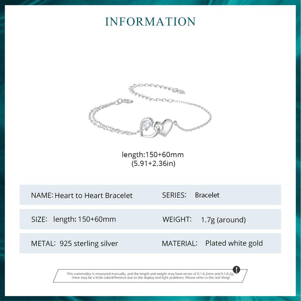 Bamoer 925 Sterling Silver Jewelry Forever Love Heart Double Chain Bracelet Friendship Adjustable Charm Bracelet Gift for Women