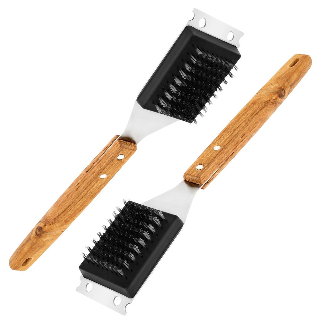 2Pcs Barbecue Brush 15 Inch BBQ Brush Kit Outdoor Effective Grill Cleaning Brush with Wood Handle and Scraper for Grill Cleaning