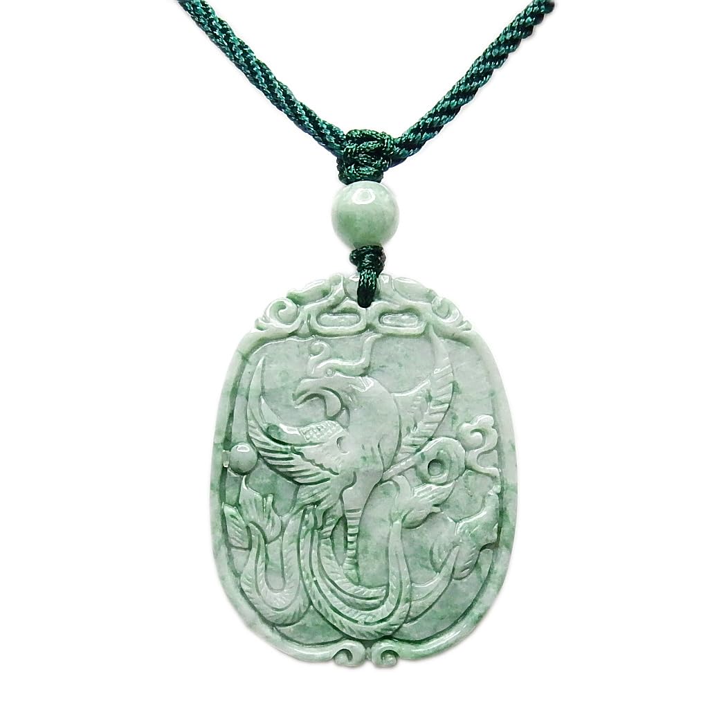 Stone Street Phoenix Carving High-Quality Jadeite Natural Stone Necklace Noble Queen Amulet