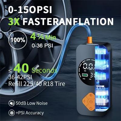 Tire Inflator Portable Compressor Cordless Bike With Digital Values Display, 150 PSI Car Tires With LED Lights For Cars, Motorcycles