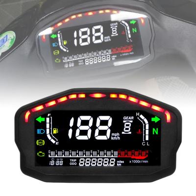 Digitales Messgerät, 12 V, Motorrad-Tachometer/Drehzahlmesser/Kilometerzähler, universell mit Multifunktions-Kontrollleuchte