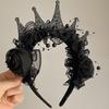 Women Headband Crown Lace Decor Hair Hoop Halloween Dark Style Elastic Headwear